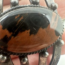 Fred Harvey Era Sterling Petrified Wood Cuff with Symbolic Stampwork - Additional view 7