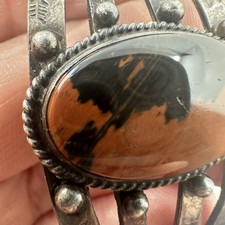 Fred Harvey Era Sterling Petrified Wood Cuff with Symbolic Stampwork - Additional view 9