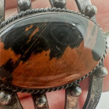 Fred Harvey Era Sterling Petrified Wood Cuff with Symbolic Stampwork - Additional view 10