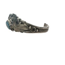 Fred Harvey Era Sterling Silver Turquoise Floral Cuff Pyrite Matrix - Additional view 3