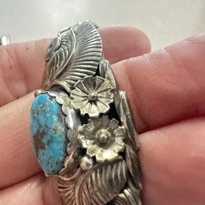 Fred Harvey Era Sterling Silver Turquoise Floral Cuff Pyrite Matrix - Additional view 4