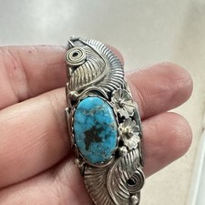 Fred Harvey Era Sterling Silver Turquoise Floral Cuff Pyrite Matrix - Additional view 5
