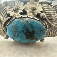Fred Harvey Era Sterling Silver Turquoise Floral Cuff Pyrite Matrix - Additional view 6