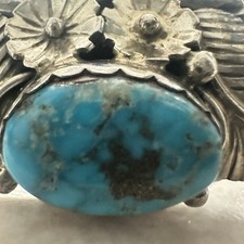 Fred Harvey Era Sterling Silver Turquoise Floral Cuff Pyrite Matrix - Additional view 9