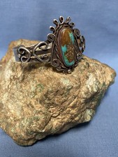 NICE Fred Harvey Era Sterling Silver and Turquoise Cuff Bracelet - Additional view 1