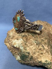 NICE Fred Harvey Era Sterling Silver and Turquoise Cuff Bracelet - Additional view 3