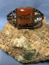 COOL Fred Harvey Era Sterling Silver and Petrified Wood Cuff Bracelet - Additional view 1