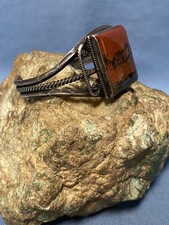 COOL Fred Harvey Era Sterling Silver and Petrified Wood Cuff Bracelet - Additional view 2