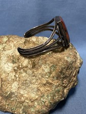 COOL Fred Harvey Era Sterling Silver and Petrified Wood Cuff Bracelet - Additional view 3