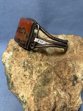 COOL Fred Harvey Era Sterling Silver and Petrified Wood Cuff Bracelet - Additional view 4