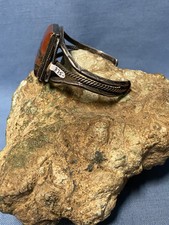 COOL Fred Harvey Era Sterling Silver and Petrified Wood Cuff Bracelet - Additional view 5