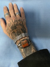 COOL Fred Harvey Era Sterling Silver and Petrified Wood Cuff Bracelet - Additional view 8
