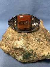 COOL Fred Harvey Era Sterling Silver and Petrified Wood Cuff Bracelet