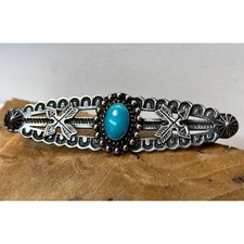 Vintage Fred Harvey Era Native American Sterling Silver & Turquoise Brooch Pin - Additional view 1