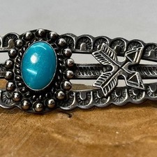 Vintage Fred Harvey Era Native American Sterling Silver & Turquoise Brooch Pin - Additional view 2