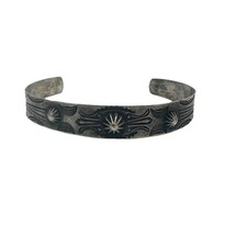 VTG Sterling 925 Fred Harvey Era Navajo Cuff Bracelet Stamped Concho Design - Additional view 3