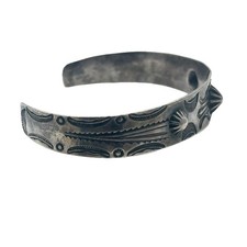 VTG Sterling 925 Fred Harvey Era Navajo Cuff Bracelet Stamped Concho Design - Additional view 4