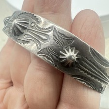 VTG Sterling 925 Fred Harvey Era Navajo Cuff Bracelet Stamped Concho Design - Additional view 8