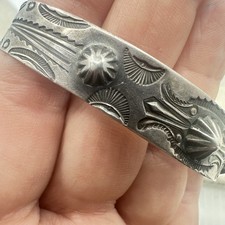 VTG Sterling 925 Fred Harvey Era Navajo Cuff Bracelet Stamped Concho Design - Additional view 9