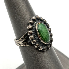 Vintage Fred Harvey Era Ring Sterling Silver Green Turquoise Size 6 - Additional view 1