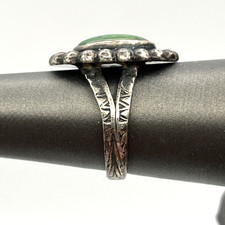 Vintage Fred Harvey Era Ring Sterling Silver Green Turquoise Size 6 - Additional view 3