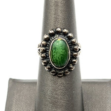 Vintage Fred Harvey Era Ring Sterling Silver Green Turquoise Size 6