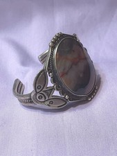 ANTIQUE FRED HARVEY NAVAJO PETRIFIED WOOD AGATE STERLING CUFF BRACELET - Additional view 4