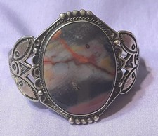 ANTIQUE FRED HARVEY NAVAJO PETRIFIED WOOD AGATE STERLING CUFF BRACELET - Additional view 5