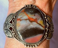 ANTIQUE FRED HARVEY NAVAJO PETRIFIED WOOD AGATE STERLING CUFF BRACELET - Additional view 7