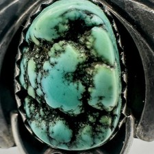 VTG Fred Harvey Era Sterling Silver Southwestern Turquoise Beetle Ring Sz 6 - Additional view 1