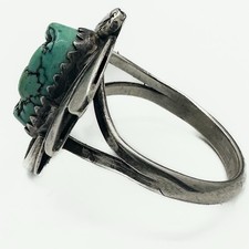 VTG Fred Harvey Era Sterling Silver Southwestern Turquoise Beetle Ring Sz 6 - Additional view 4