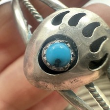 Sterling Fred Harvey Style Bear Paw Cuff with a Small Turquoise Cabochon - Additional view 6