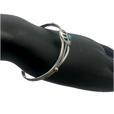 Sterling Fred Harvey Style Bear Paw Cuff with a Small Turquoise Cabochon - Additional view 9