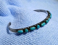 Vtg FRED HARVEY ERA Native American Zuni Sterling Silver Turquoise Bracelet FTB - Additional view 1