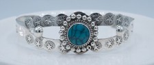 Sterling Silver 925 Turquoise Fred Harvey Style Bangle XS Child Size 10.1 Grams