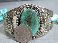 Harvey Era NAVAJO Maisels KINGMAN TURQUOISE Sterling Silver 39g Cuff Bracelet - Additional view 3