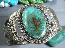Harvey Era NAVAJO Maisels KINGMAN TURQUOISE Sterling Silver 39g Cuff Bracelet