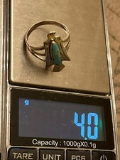 Old pawn Fred Harvey era sterling turquoise long thunderbird s9.5 ring 050725dD@ - Additional view 5