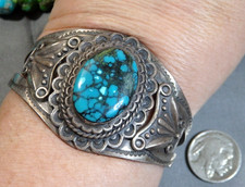 Fred Harvey Era NAVAJO Maisels SKY HORSE TURQUOISE Sterling Silver 49g Bracelet - Additional view 1
