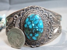 Fred Harvey Era NAVAJO Maisels SKY HORSE TURQUOISE Sterling Silver 49g Bracelet - Additional view 3
