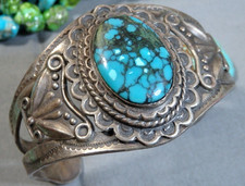 Fred Harvey Era NAVAJO Maisels SKY HORSE TURQUOISE Sterling Silver 49g Bracelet