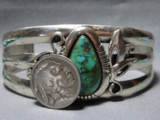 1970s NAVAJO Natural ROYSTON TURQUOISE Sterling Silver 38g CUFF Bracelet - Additional view 3
