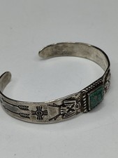 Vintage Fred Harvey Sterling Turquoise Cuff Bracelet Thunderbirds - Additional view 1