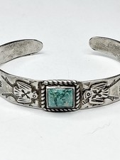 Vintage Fred Harvey Sterling Turquoise Cuff Bracelet Thunderbirds - Additional view 7