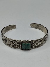 Vintage Fred Harvey Sterling Turquoise Cuff Bracelet Thunderbirds