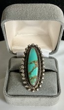 1940s Jane Popovich (JP) Navajo Sterling Turquoise Ring Size 7 Fred Harvey Era
