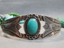 Fred Harvey Era NAVAJO Blue Gem TURQUOISE Sterling Silver SNAKE CUFF Bracelet - Additional view 2