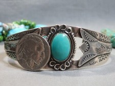 Fred Harvey Era NAVAJO Blue Gem TURQUOISE Sterling Silver SNAKE CUFF Bracelet - Additional view 3