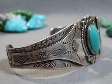 Fred Harvey Era NAVAJO Blue Gem TURQUOISE Sterling Silver SNAKE CUFF Bracelet - Additional view 5
