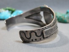 Fred Harvey Era NAVAJO Blue Gem TURQUOISE Sterling Silver SNAKE CUFF Bracelet - Additional view 6